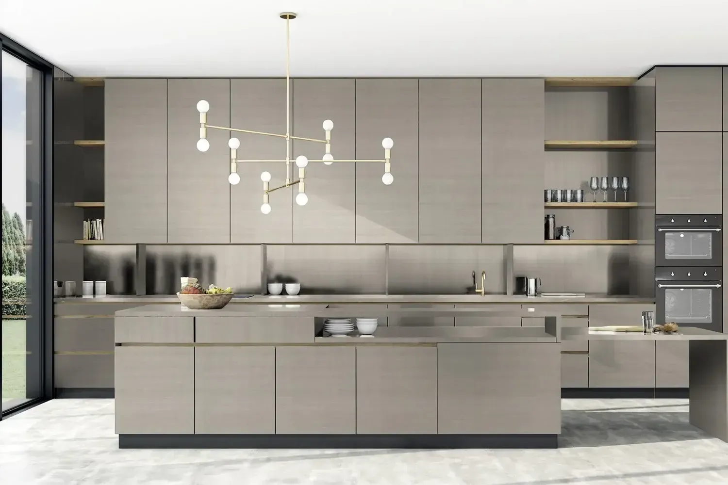 renovated kitchen with bright cabinets and a neat modern finish